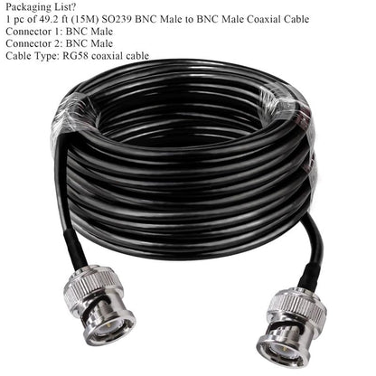 BNC Male to BNC Male RG58 50 Ohm – 49.2ft (15M) Coaxial Jumper -Pack - 1