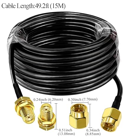 RG58 SMA Male to SMA Female Coaxial Cable, Low Loss SMA RF Coax Cable 49.2Ft(15M) -Pack -1