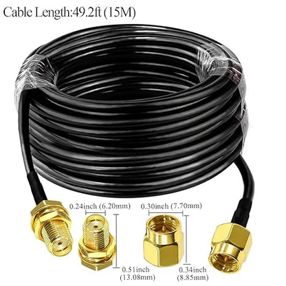 RG58 SMA Male to SMA Female Coaxial Cable, Low Loss SMA RF Coax Cable 49.2Ft(15M) -Pack -1