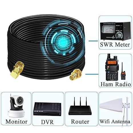 RG58 Coaxial Jumper Cable 49.2ft(15M) | RP-SMA Male to RP-SMA Female Low Loss Extension Cable (Pack of 1)