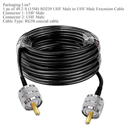 RG58 UHF Male to SMA Male Coaxial Jumper Cable 15 M (49.2 ft) Low Loss Extension Cable (Pack of 1)