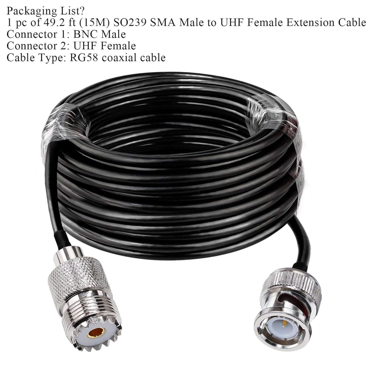 RG58 BNC Male to UHF Female Jumper Cable 49.2ft(15M)