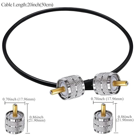 RG58 UHF Male to SMA Male Coaxial Jumper Cable 20 inch (1.5ft) Low Loss Extension Cable (Pack of 1)