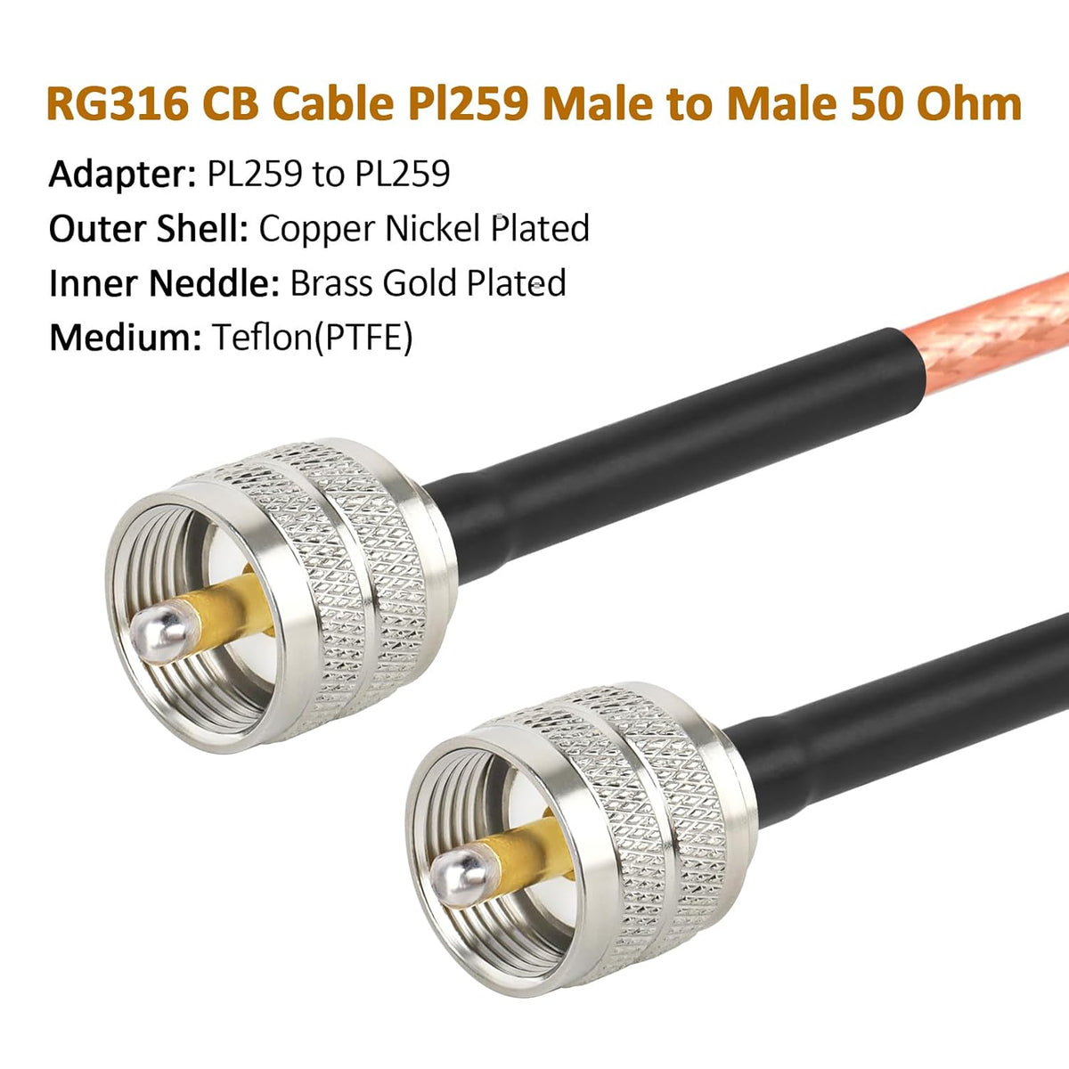 ABONIX RG316 UHF Male to UHF Male Coaxial Cable 2FT, Pack-1