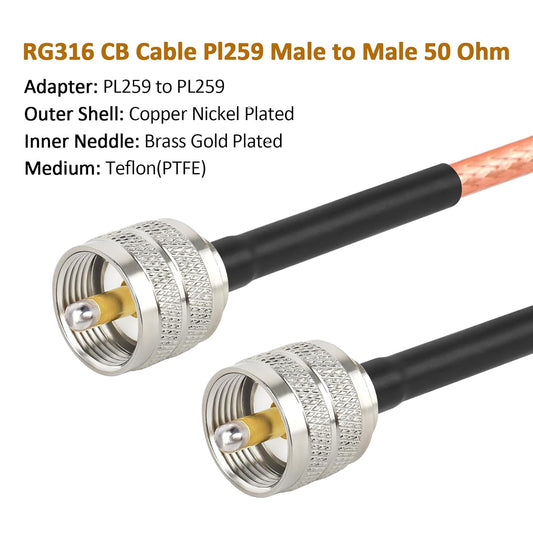 ABONIX RG316 UHF Male to UHF Male Coaxial Cable 3FT (1M), Pack-1