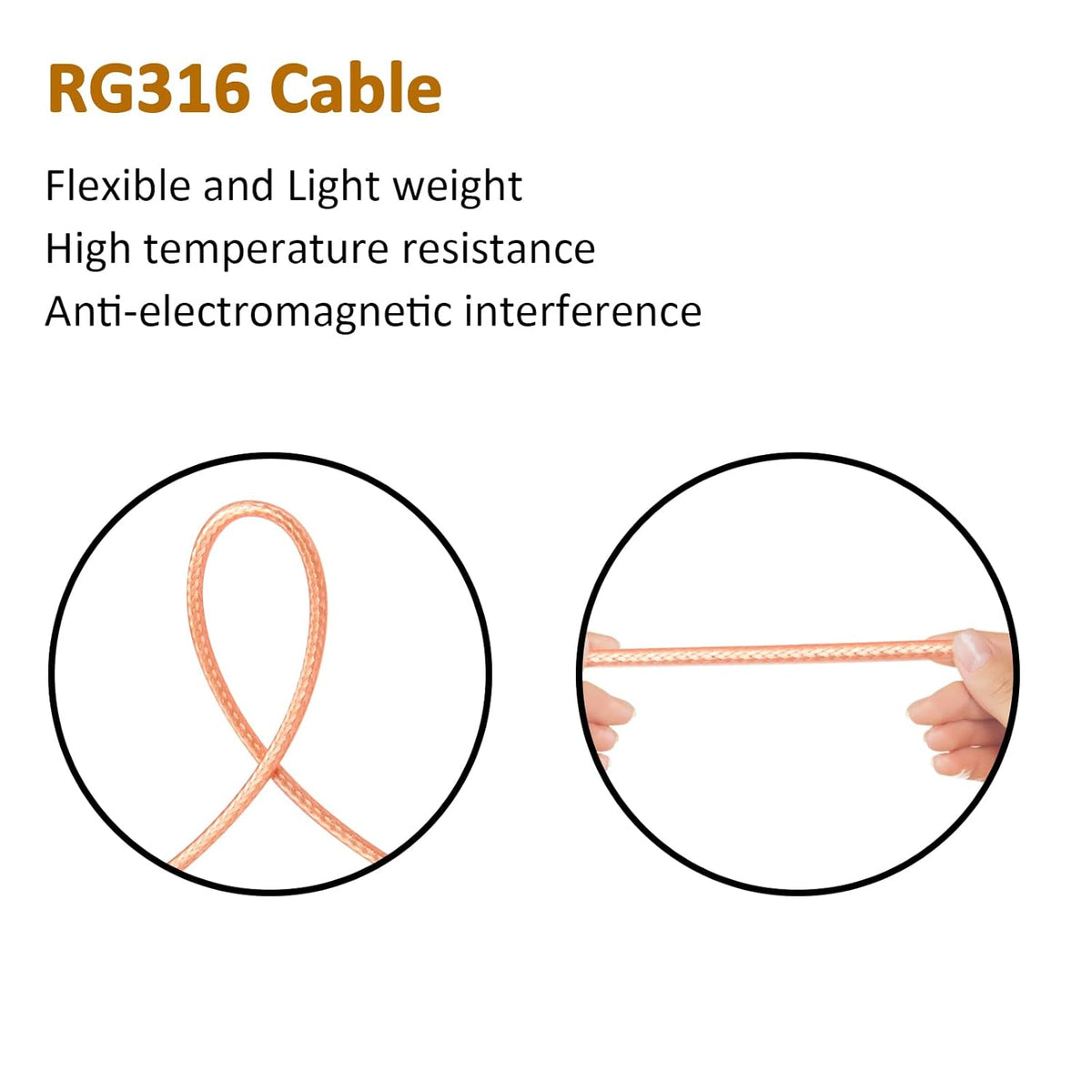 ABONIX RG316 UHF Male to UHF Male Coaxial Cable 2FT, Pack-1