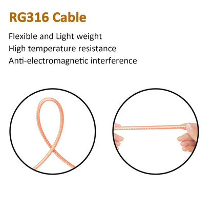 ABONIX RG316 UHF Male to UHF Male Coaxial Cable 2FT, Pack-1