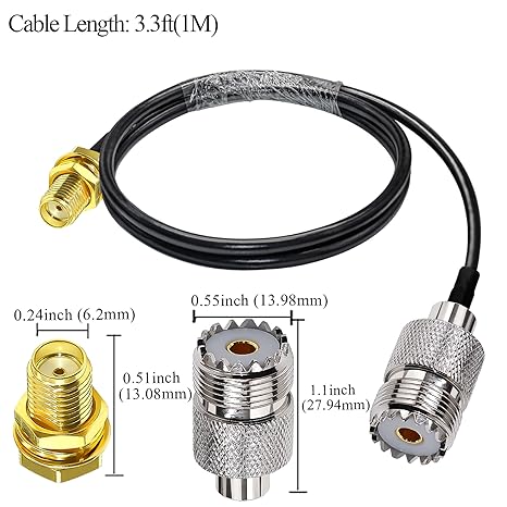 RG58 UHF Female to SMA Female Coaxial Jumper Cable 3.3ft(1 Meter) Low Loss Extension Cable (Pack of 1)