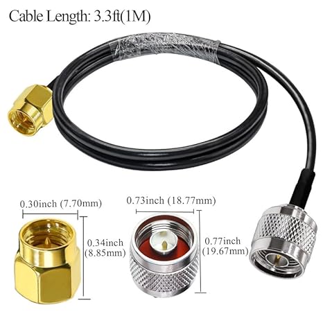 RG58 3.3ft(1M) SMA Male to N Male Coaxial Cable -Pack -1