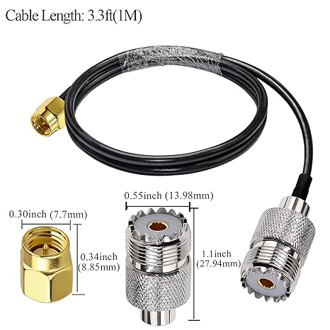 RG58 UHF Female to SMA Male Coaxial Jumper Cable 3.3ft(1 Meter) Low Loss Extension Cable (Pack of 1)