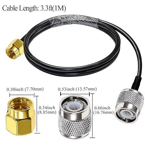 RG58 TNC Male to SMA Male Coaxial Jumper Cable 3.3ft(1 Meter) Low Loss Extension Cable (Pack of 1)