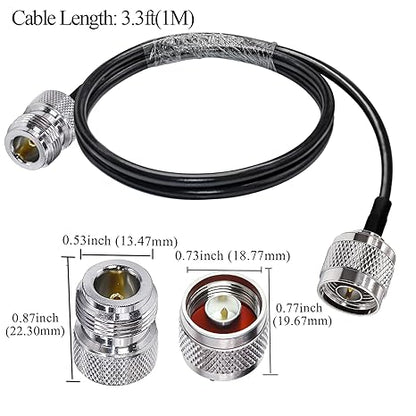 RG58 Coaxial Jumper Cable (1m/3.3ft) – N Male to N Female, Low Loss RF Extension -Pack -1
