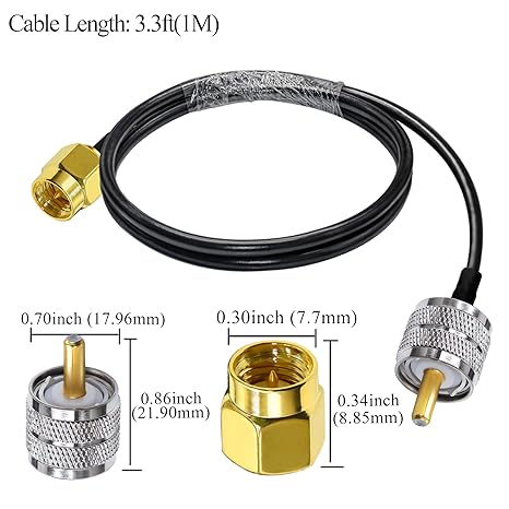 RG58 UHF Male to SMA Male Coaxial Jumper Cable 3.3ft(1 Meter) Low Loss Extension Cable (Pack of 1)