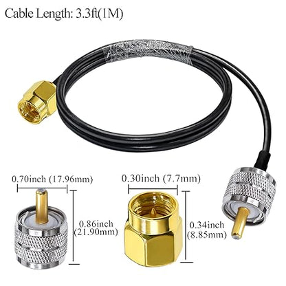 RG58 UHF Male to SMA Male Coaxial Jumper Cable 3.3ft(1 Meter) Low Loss Extension Cable (Pack of 1)