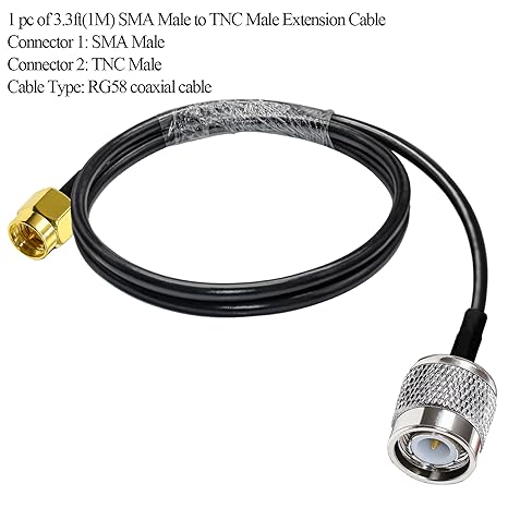 RG58 TNC Male to SMA Male Coaxial Jumper Cable 3.3ft(1 Meter) Low Loss Extension Cable (Pack of 1)