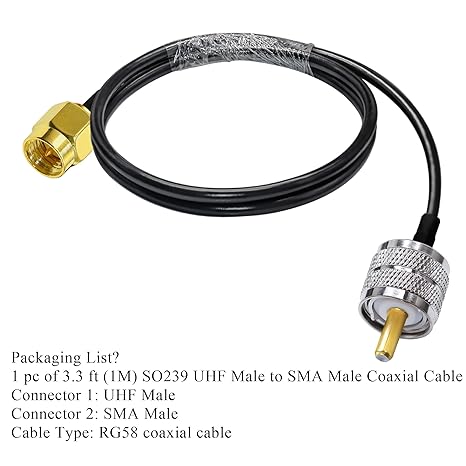 RG58 UHF Male to SMA Male Coaxial Jumper Cable 3.3ft(1 Meter) Low Loss Extension Cable (Pack of 1)