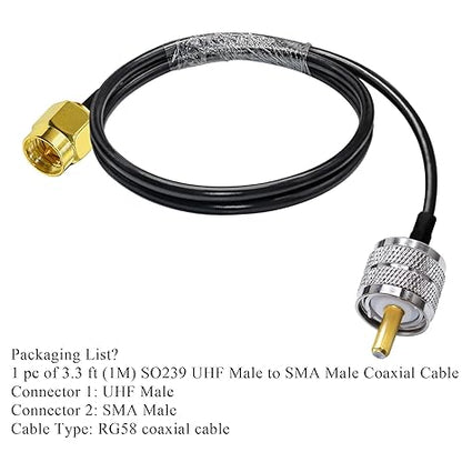 RG58 UHF Male to SMA Male Coaxial Jumper Cable 3.3ft(1 Meter) Low Loss Extension Cable (Pack of 1)