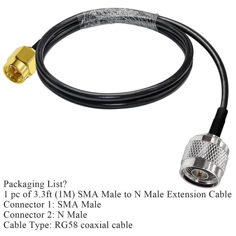 RG58 3.3ft(1M) SMA Male to N Male Coaxial Cable -Pack -1