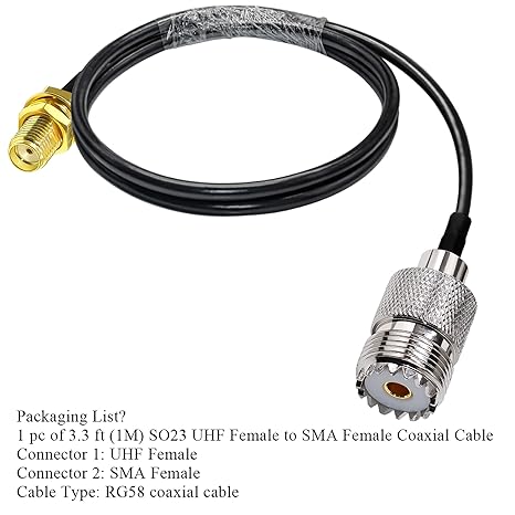 RG58 UHF Female to SMA Female Coaxial Jumper Cable 3.3ft(1 Meter) Low Loss Extension Cable (Pack of 1)