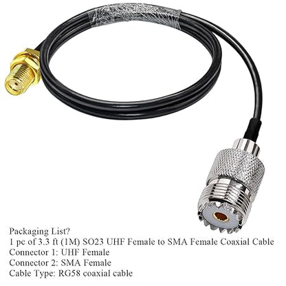 RG58 UHF Female to SMA Female Coaxial Jumper Cable 3.3ft(1 Meter) Low Loss Extension Cable (Pack of 1)