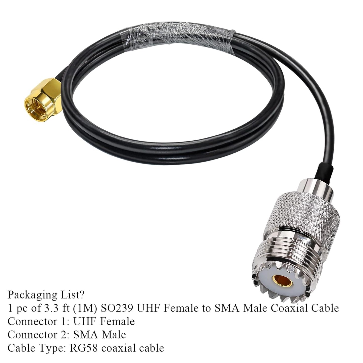 RG58 UHF Female to SMA Male Coaxial Jumper Cable 3.3ft(1 Meter) Low Loss Extension Cable (Pack of 1)