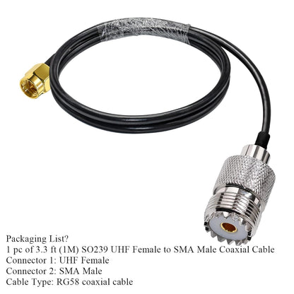 RG58 UHF Female to SMA Male Coaxial Jumper Cable 3.3ft(1 Meter) Low Loss Extension Cable (Pack of 1)