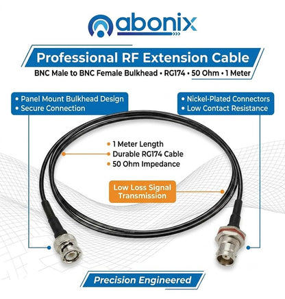 ABONIX BNC Male to BNC Female Bulkhead RF Coaxial Cable 1M (3.3FT), RG174 50 Ohm