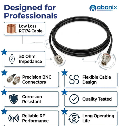 ABONIX BNC Male to BNC Female Bulkhead RF Coaxial Cable 1M (3.3FT), RG174 50 Ohm