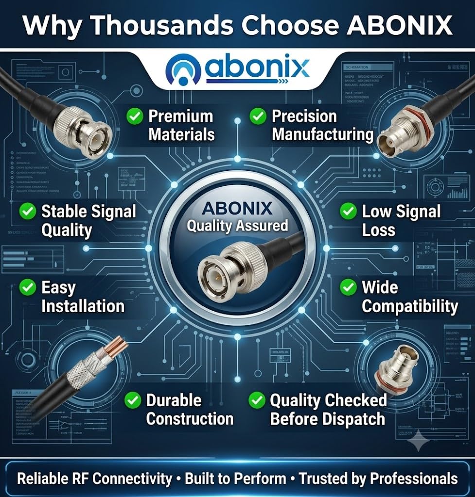 ABONIX BNC Male to BNC Female Bulkhead RF Coaxial Cable 1M (3.3FT), RG174 50 Ohm