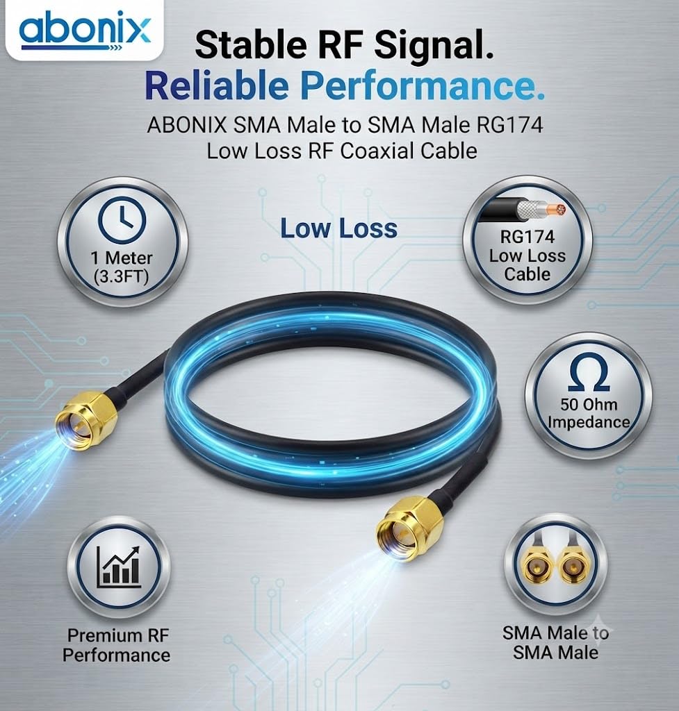 ABONIX SMA Male to SMA Male Cable 1M (3.3FT), RG174 50 Ohm