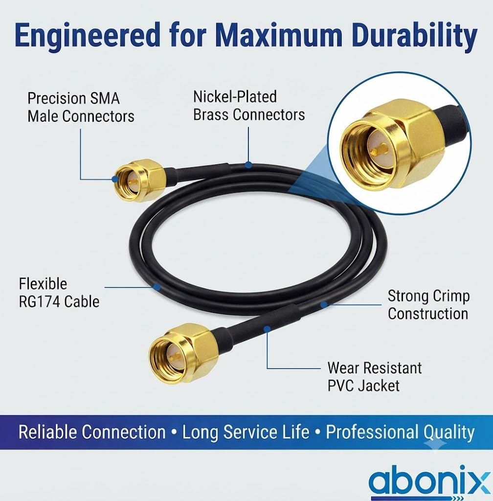 ABONIX SMA Male to SMA Male Cable 1M (3.3FT), RG174 50 Ohm
