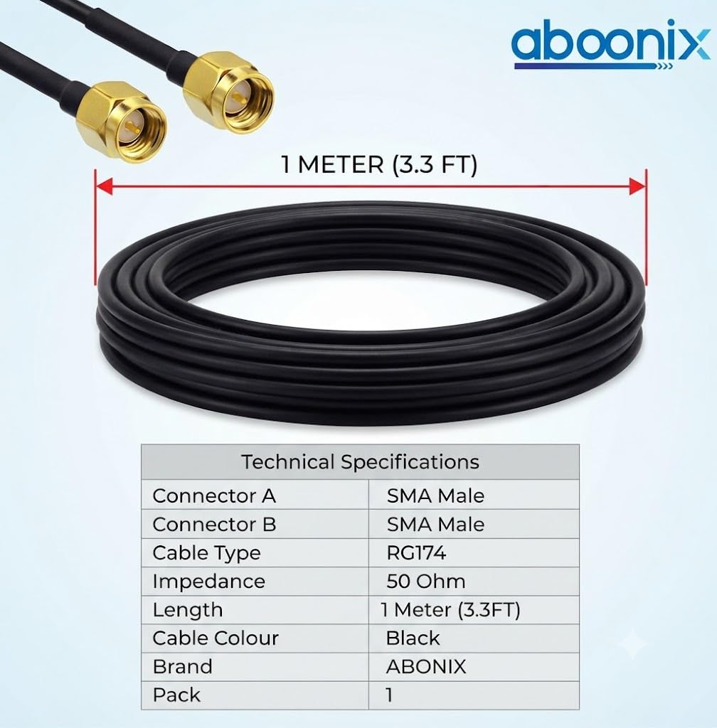 ABONIX SMA Male to SMA Male Cable 1M (3.3FT), RG174 50 Ohm