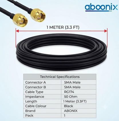 ABONIX SMA Male to SMA Male Cable 1M (3.3FT), RG174 50 Ohm