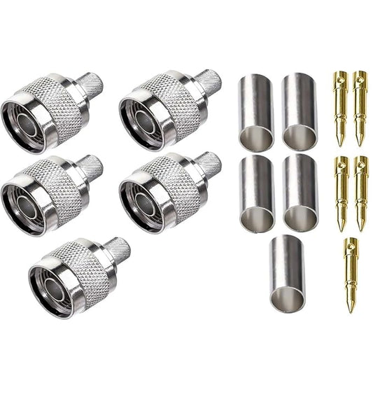N Male Crimp Connector for Cable HLF-400 and LMR-400 (Pack of 5)