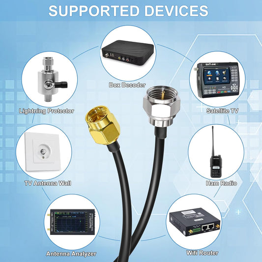 F Type Male Plug to SMA Male RG58 49.2ft(15M) Extension Cable (Pack of 1)