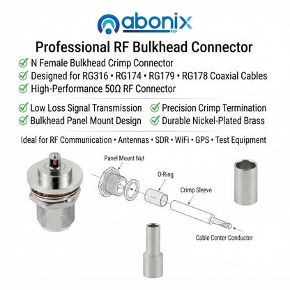 ABONIX N Female Bulkhead Crimp Connector for RG-316/RG-174 Pack- 5