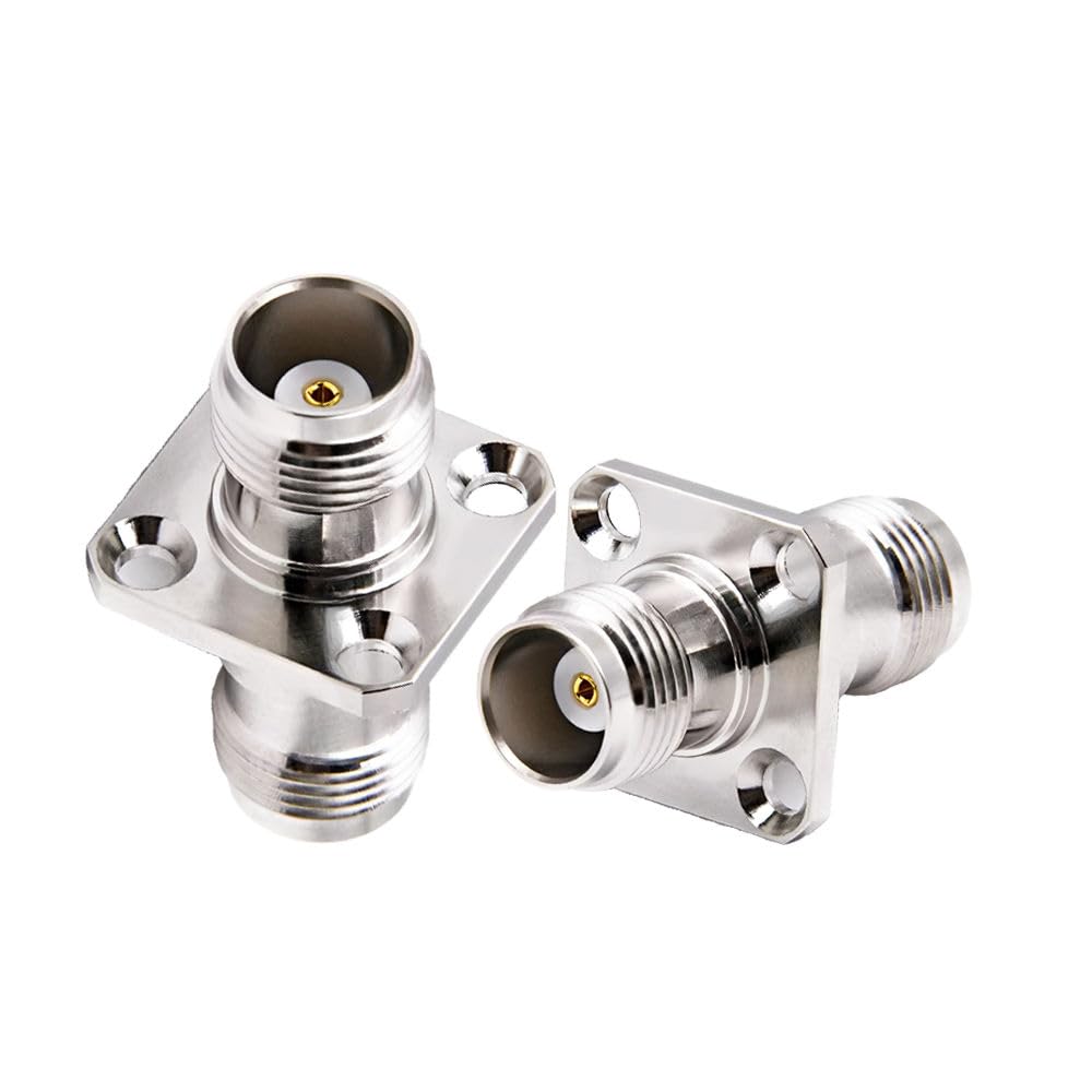 ABONIX TNC Female to TNC Female Straight RF Connector Adapter, 4 Hole Flange Bulkhead Panel Mount, 50 Ohm Brass Copper Coaxial Connector for Antenna, Radio, Wireless Communication & RF Equipment- Pack- 2