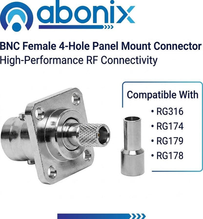 ABONIX BNC Female 4-Hole Crimp Connector for RG316/RG174- Pack- 4
