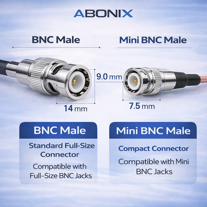 ABONIX BNC Male to Mini BNC Male RG316 Cable, 2M Low Loss 50 Ohm RF Jumper- Pack- 1