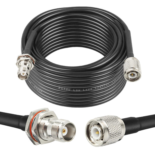 ABONIX RG58 TNC Male to TNC Female Bulkhead RF Cable 20M (65.6FT), 50 Ohm