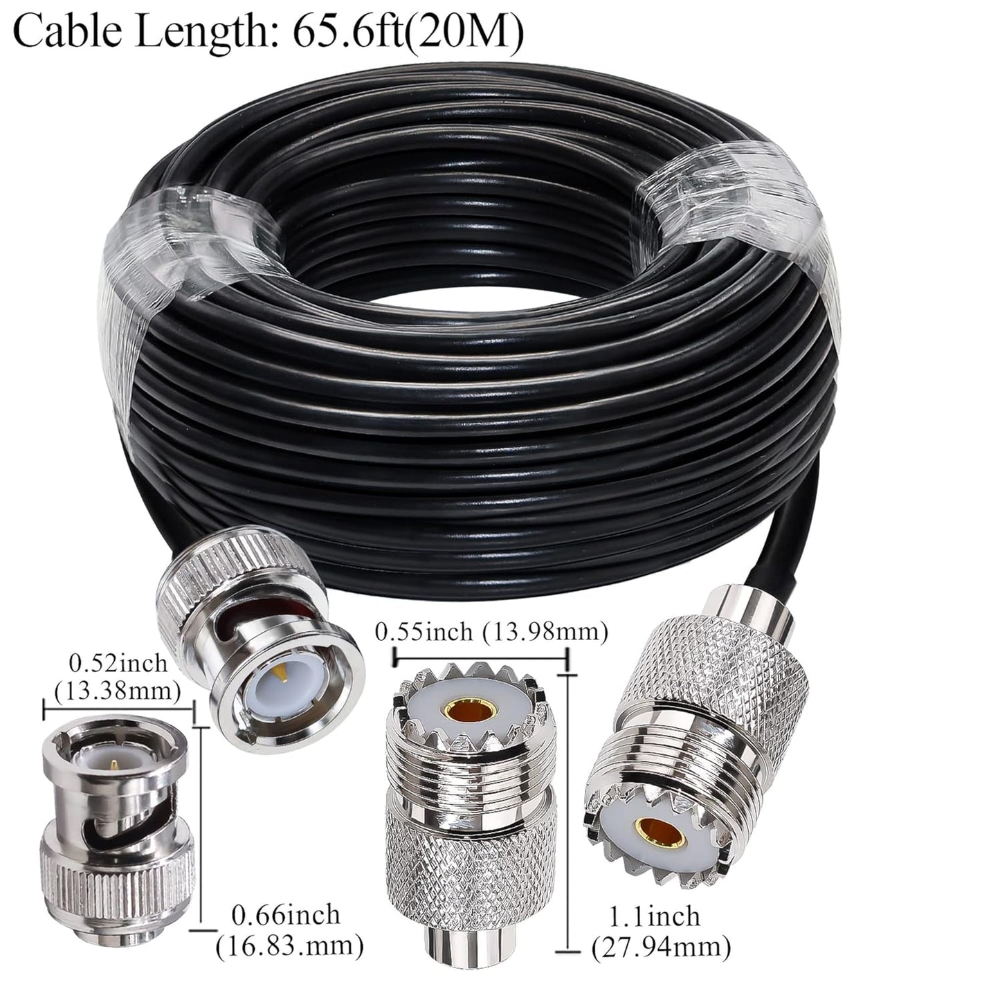 BNC Male to UHF Female Jumper Extension Cable RG58 65.6ft (20M)