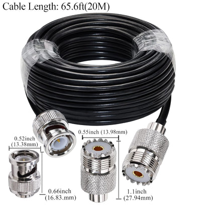 BNC Male to UHF Female Jumper Extension Cable RG58 65.6ft (20M)