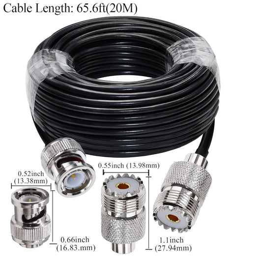 BNC Male to UHF Female Jumper Extension Cable RG58 65.6ft (20M)