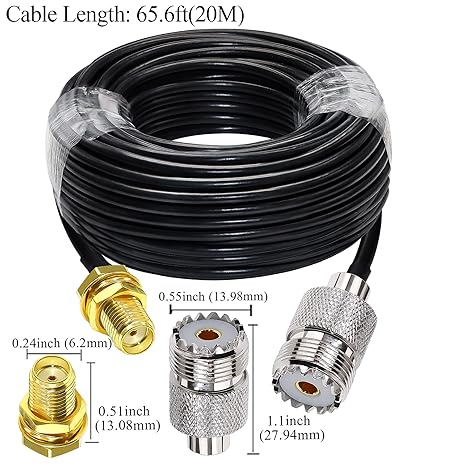 RG58 UHF Female to SMA Female Coaxial Jumper Cable 65.6ft(20M) Low Loss Extension Cable (Pack of 1)