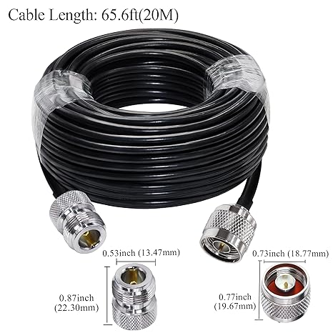 RG58 Coaxial Jumper Cable – N Male to N Female Low Loss RF Extension Cable (20M / 65.6FT) -Pack -1