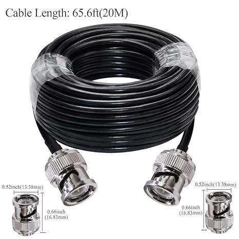 RG58 BNC Male to BNC Male Jumper, Low Loss 50 ohm CB Radio Coax Cable 65.6ft(20M) -Pack - 1