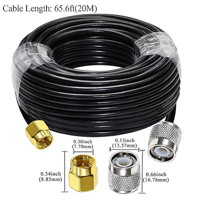 RG58 TNC Male to SMA Male Coaxial Jumper Cable 65.6ft(20M) Low Loss Extension Cable (Pack of 1)