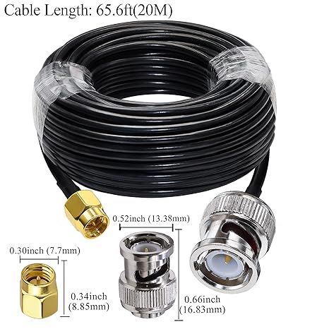 BNC Male to SMA Male Extension Cable RG58 65.6ft(20 Meter) for Antennas Wireless LAN Devices