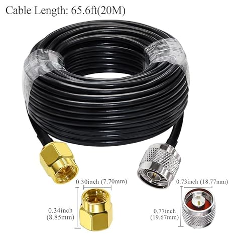 RG58 SMA Male to Type N Male Antenna Extension Coaxial Cable 65.6 feet (20M) -Pack-1
