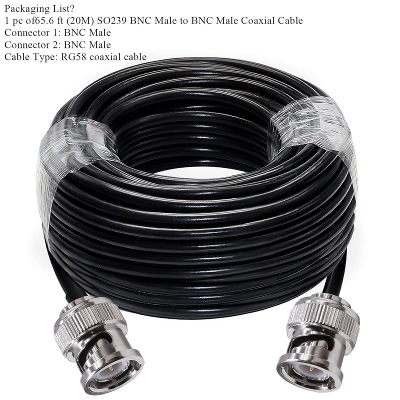 RG58 BNC Male to BNC Male Jumper, Low Loss 50 ohm CB Radio Coax Cable 65.6ft(20M) -Pack - 1